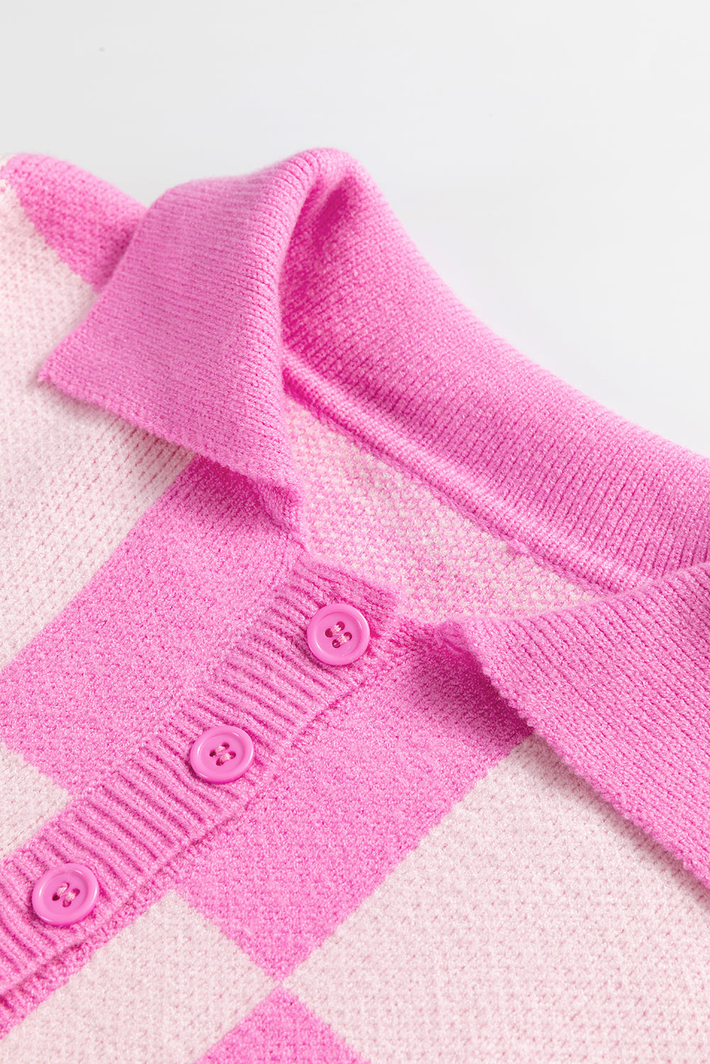 Pink Checkered Button Collared Sweater Shewin