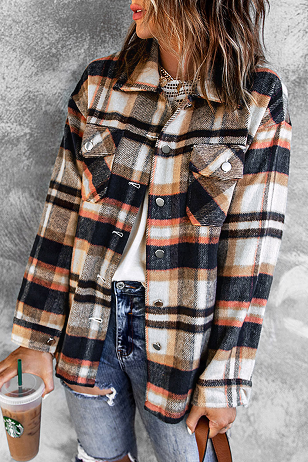 Multicolor Plaid Casual Button Up Flannel Shacket Shewin