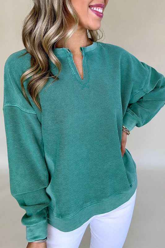 Skobeloff Notched Neck Exposed Seam Drop Shoulder Sweatshirt Shewin