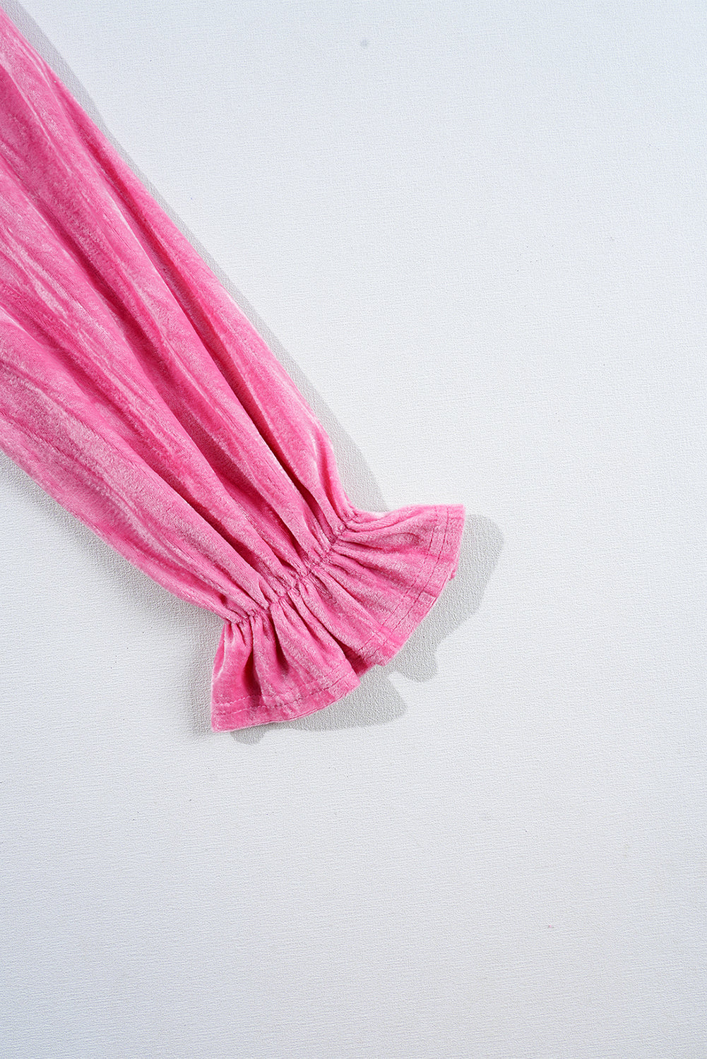 Strawberry Pink Flounce Sleeve Tiered Ruffled Velvet Mini Dress Shewin