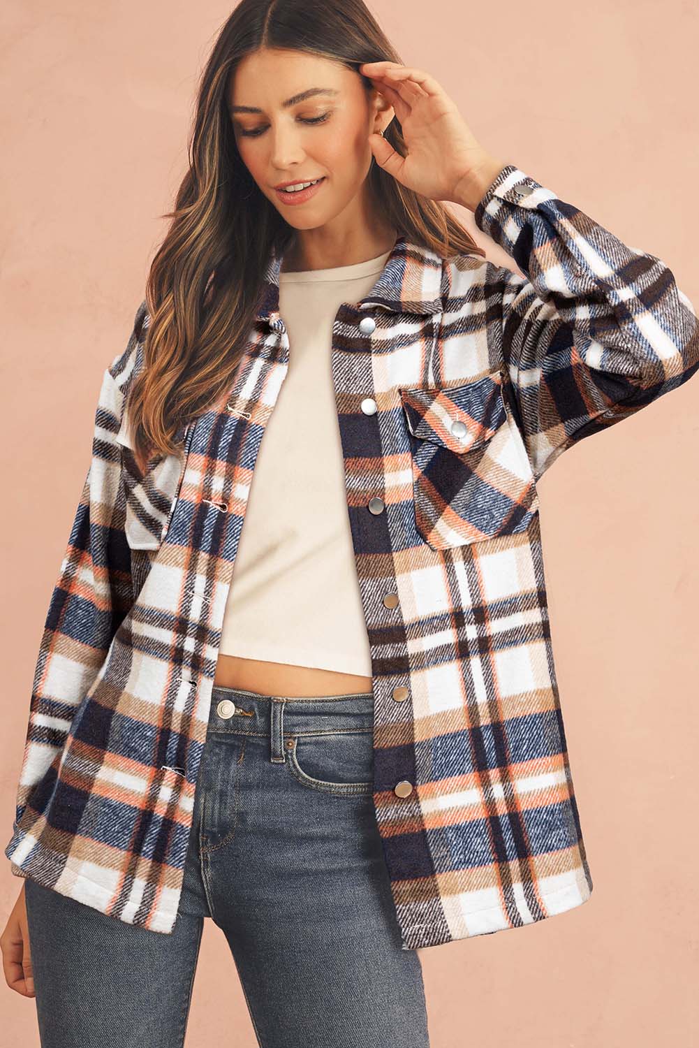 Multicolor Plaid Casual Button Up Flannel Shacket Shewin