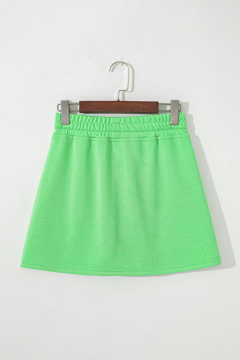 Light Green French Terry Drawstring Mini Skort with Pockets Shewin