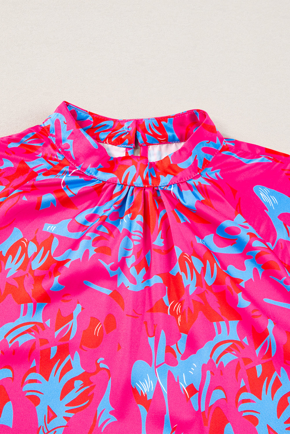 Purple Abstract Stand Neck Puff Sleeve Blouse Shewin