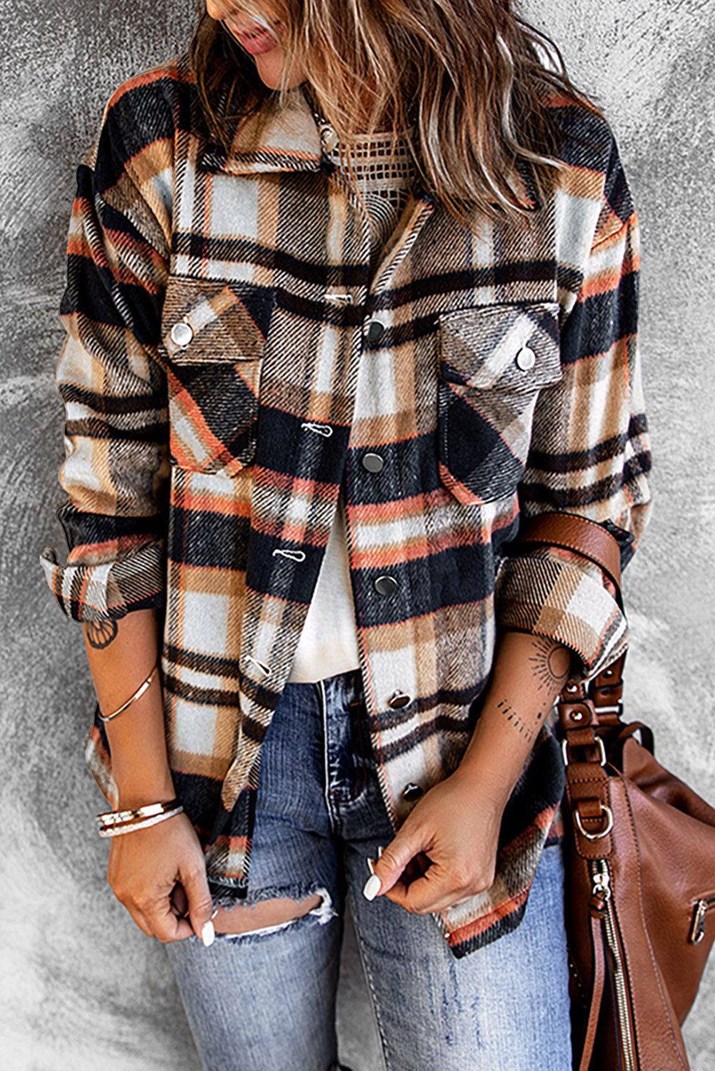 Multicolor Plaid Casual Button Up Flannel Shacket Shewin