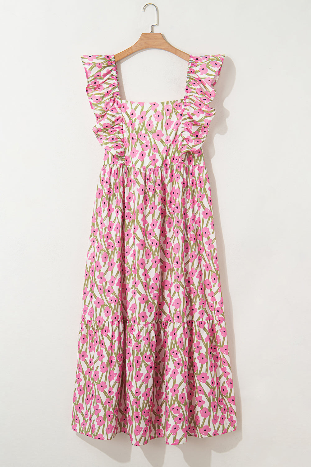 Pink Plus Size Ruffle High Waist Floral Maxi Dress Shewin
