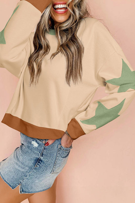 Parchment Star Patchwork Exposed Seam Oversized Sweatshirt Shewin