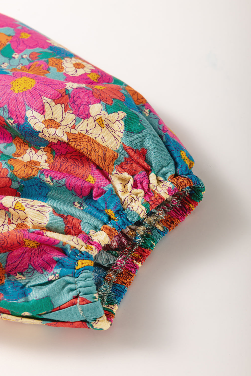 Sky Blue Floral Allover Print Shirred Plus Size Mini Dress Shewin