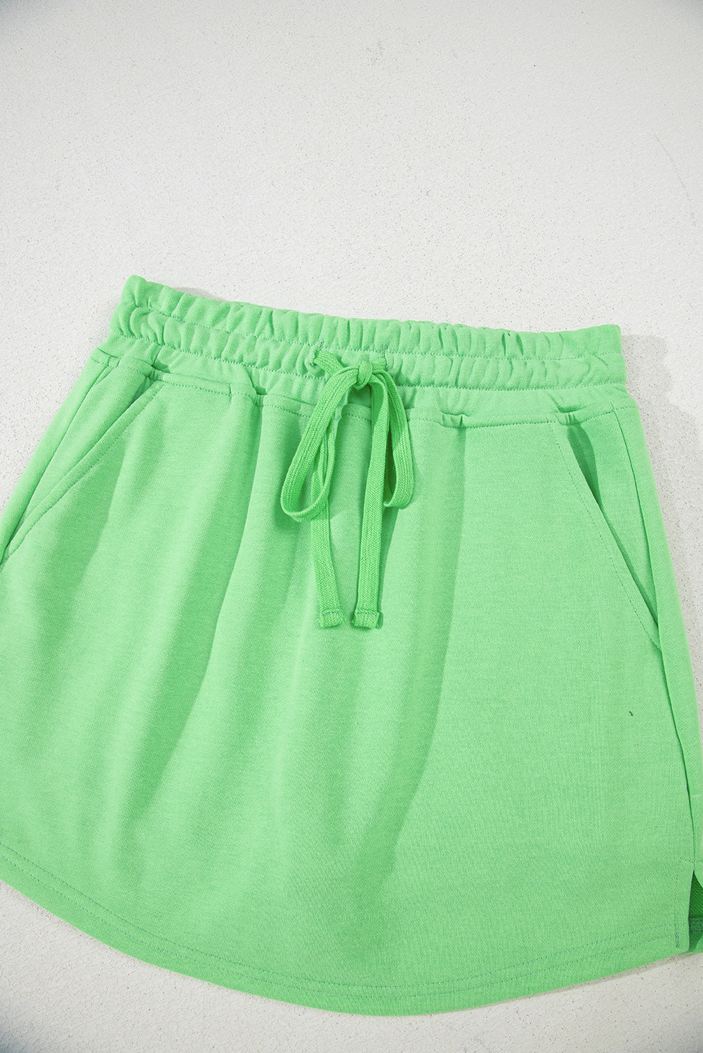 Light Green French Terry Drawstring Mini Skort with Pockets Shewin
