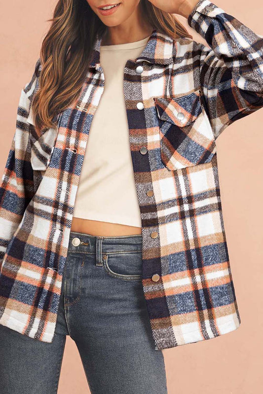 Multicolor Plaid Casual Button Up Flannel Shacket Shewin