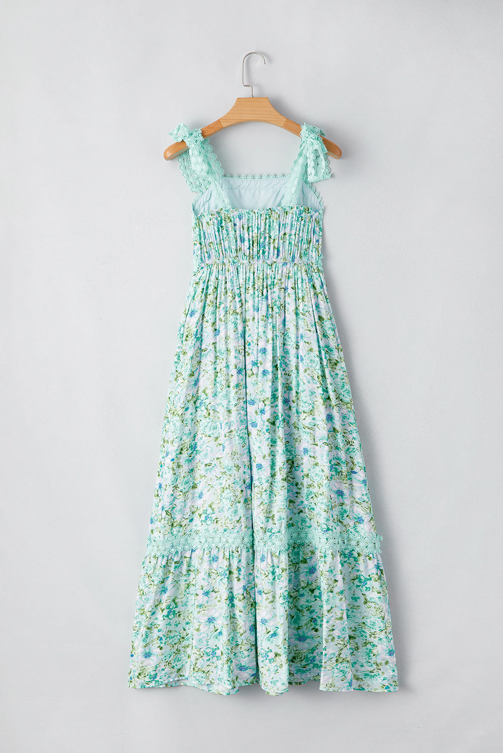 Green Floral Lace Tied Strap Empire Waist Maxi Dress Shewin
