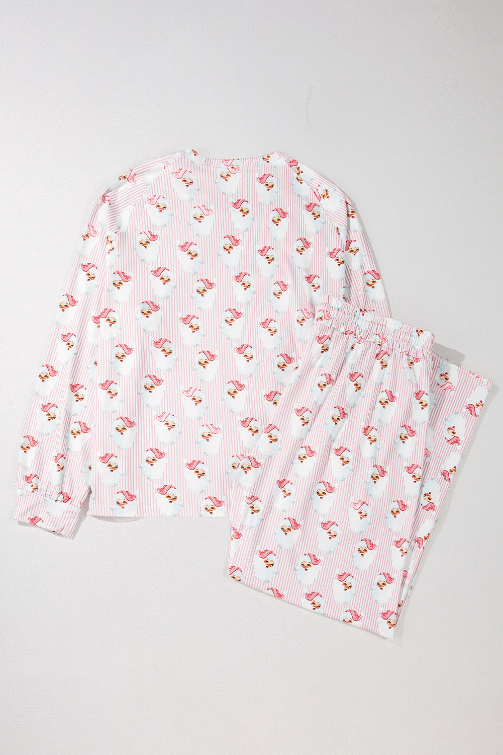 Pink Santa Claus Striped Print Loose Fit Two Piece Loungewear Set Shewin