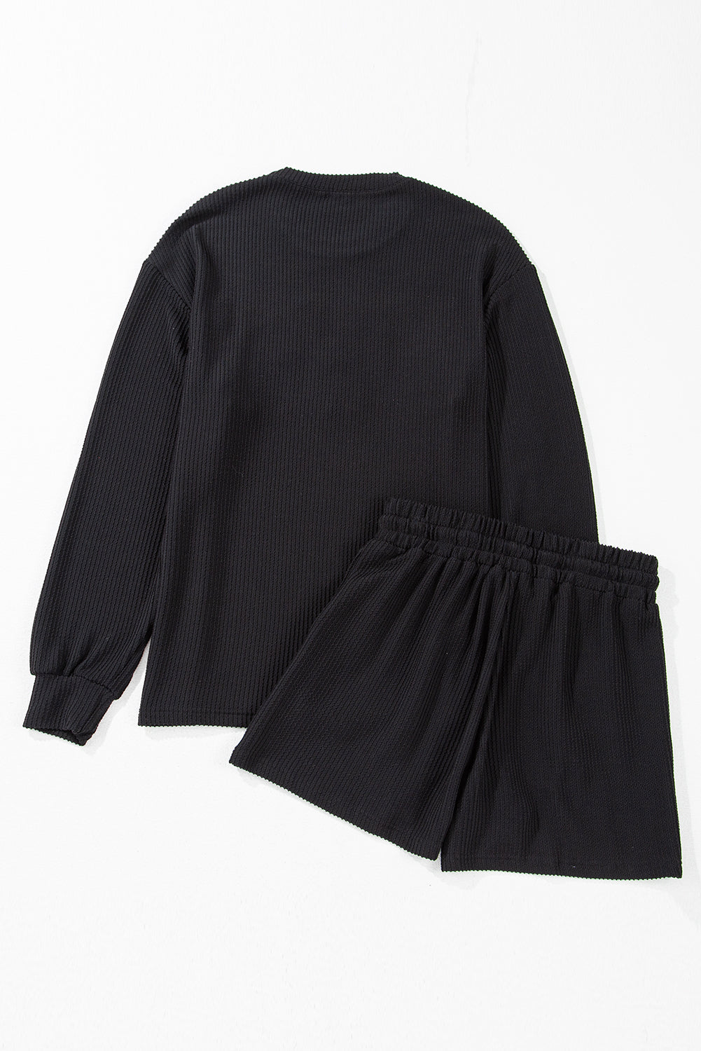 Black Corded MERRY Long Sleeve Top and Shorts Pajama Set Shewin