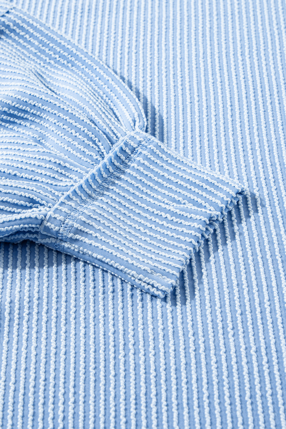 Sky Blue Corded Lantern Sleeve Pullover Ruffle Mini Skirt Set Shewin