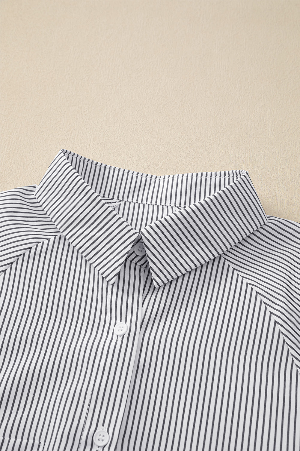 Black Striped Casual Shirred Cuffs Shirt Shewin
