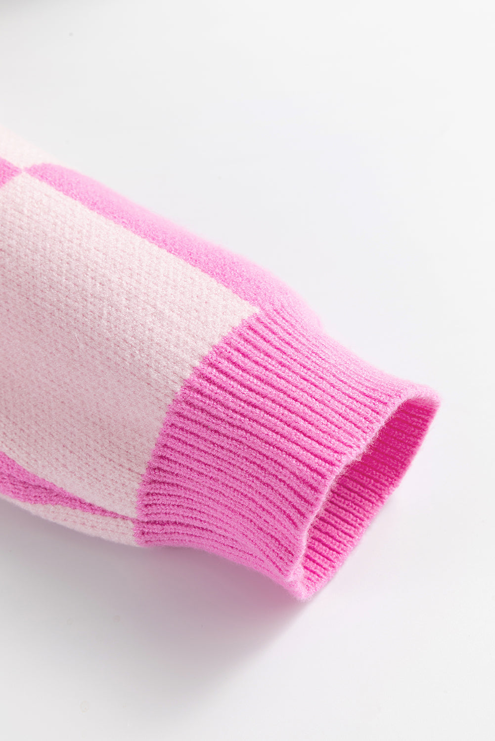 Pink Checkered Button Collared Sweater Shewin