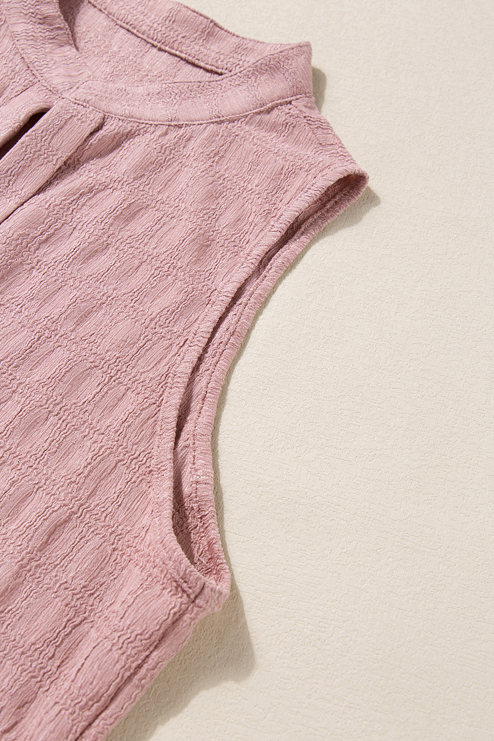 Pink Textured Split V Neck Sleeveless Shirt Shewin