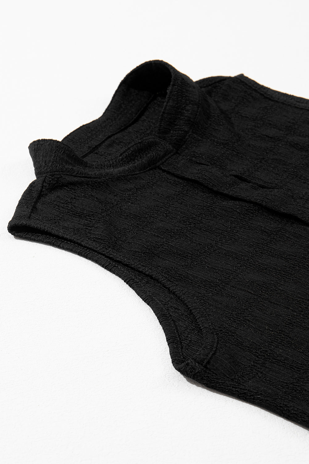 Black Textured Split V Neck Sleeveless Shirt Shewin