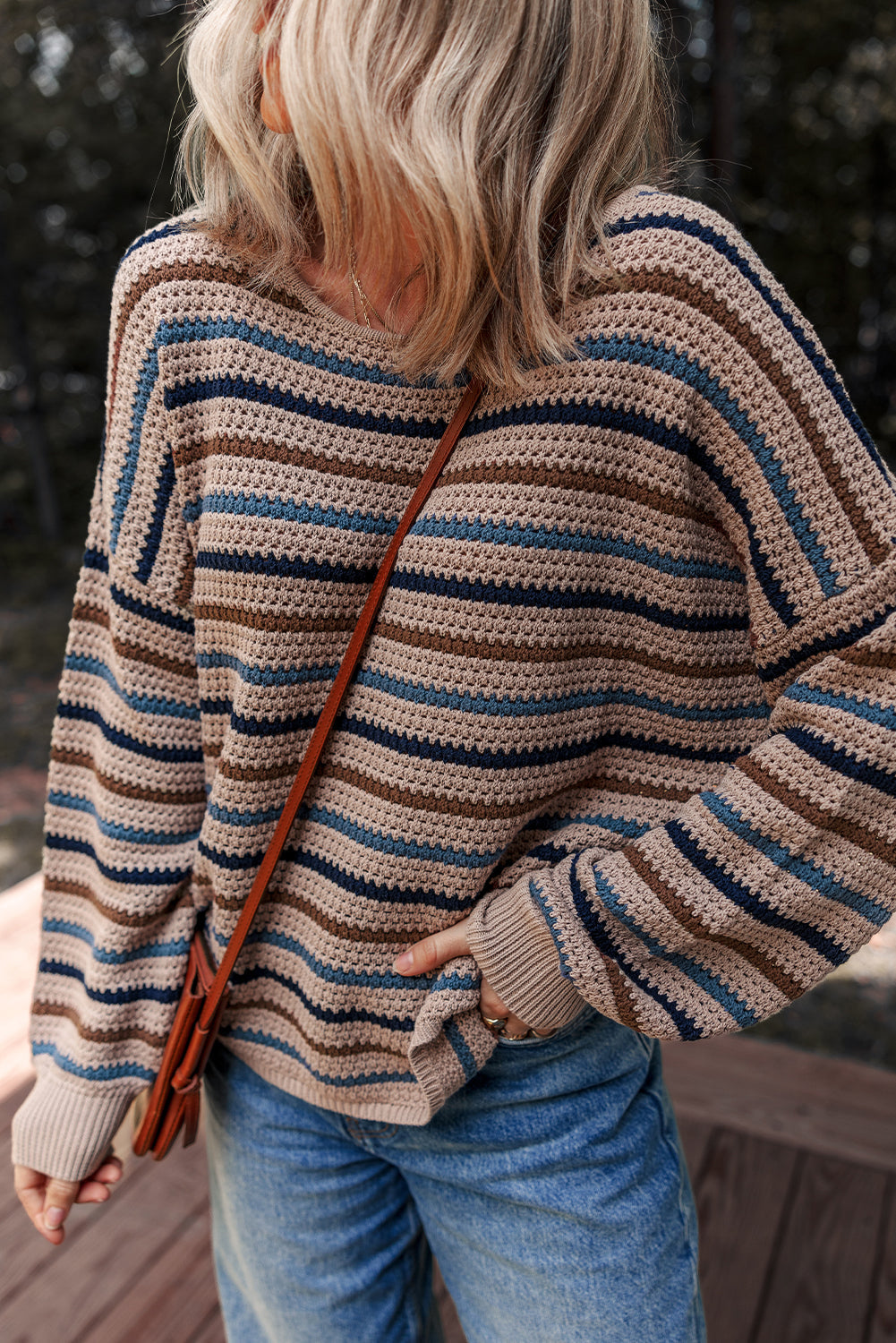 Striped Knitted Drop Shoulder Sweater Shewin
