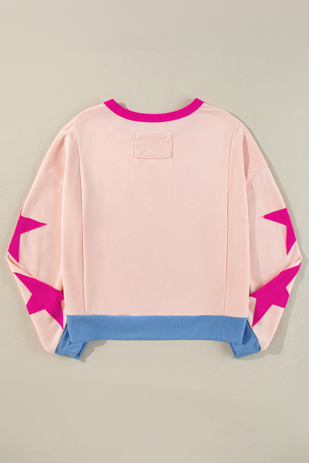Light Pink Star Patchwork Exposed Seam Oversized Sweatshirt Shewin
