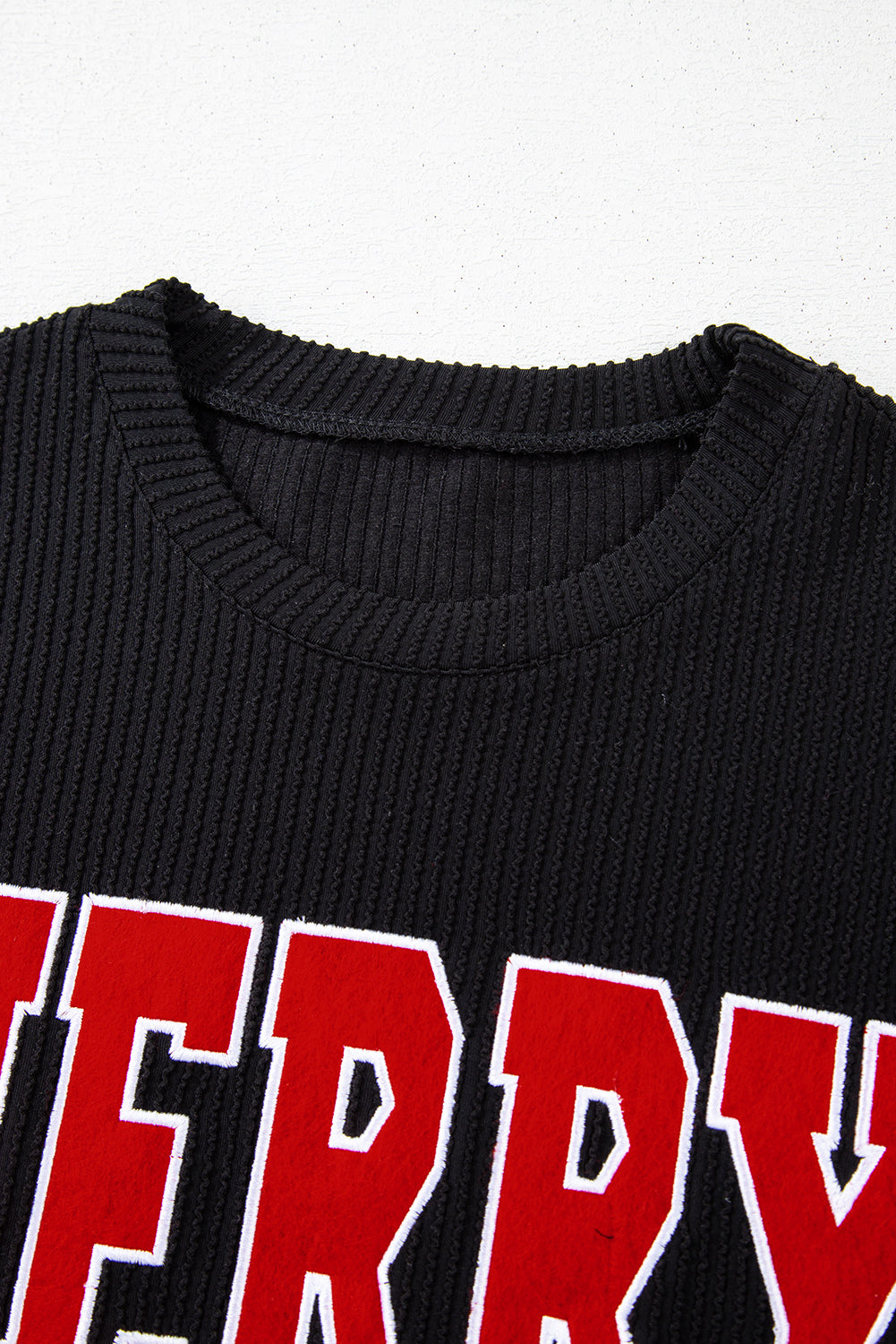 Black Corded MERRY Long Sleeve Top and Shorts Pajama Set Shewin