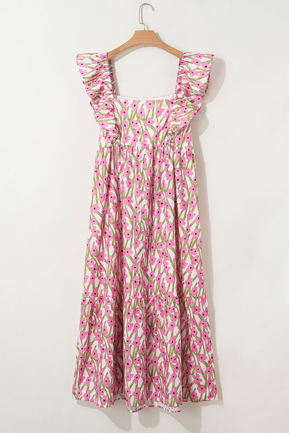 Pink Plus Size Ruffle High Waist Floral Maxi Dress Shewin