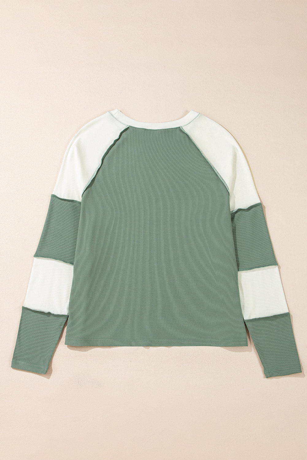 Mint Green Ribbed Colorblock Patchwork Raglan Long Sleeve Top Shewin