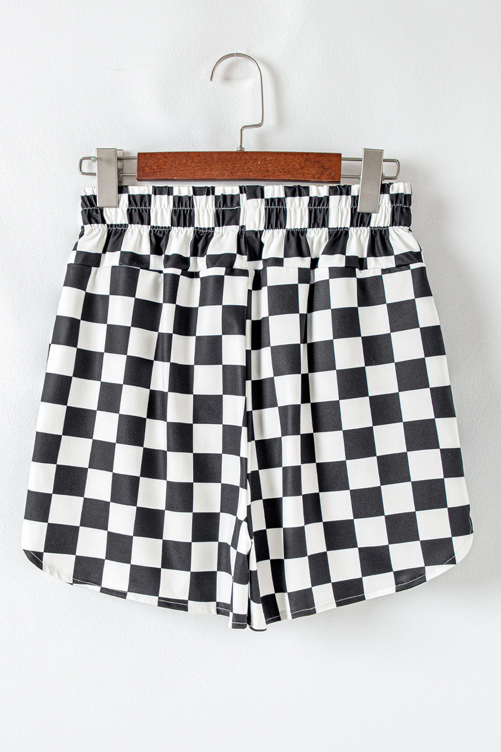 Black Checkered Print High Waist Casual Shorts Shewin