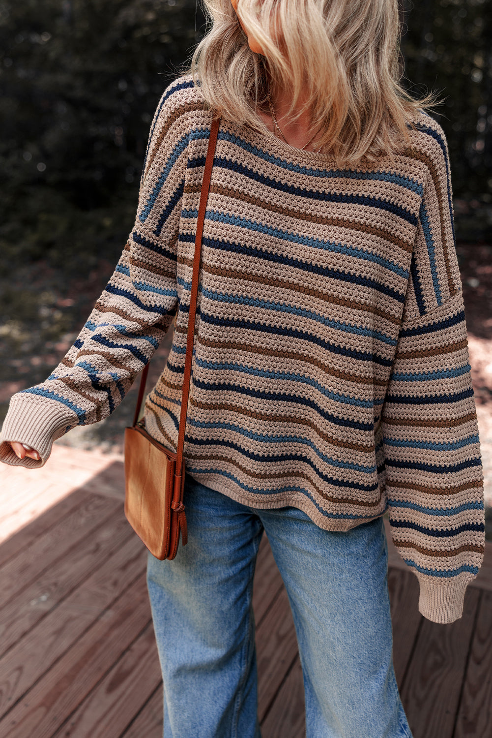 Striped Knitted Drop Shoulder Sweater Shewin