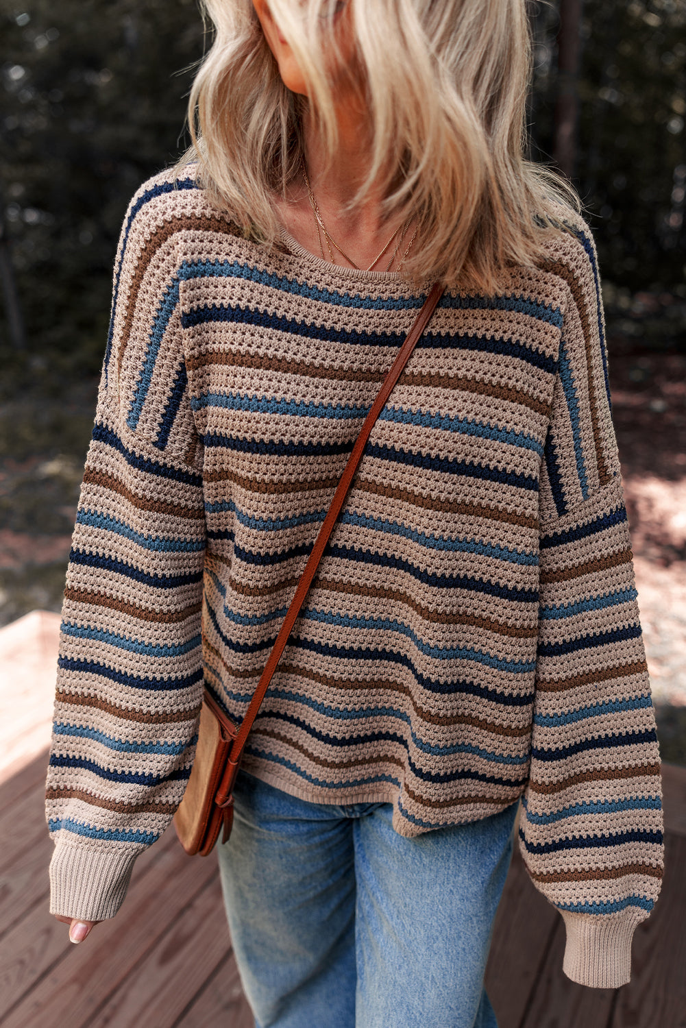 Striped Knitted Drop Shoulder Sweater Shewin