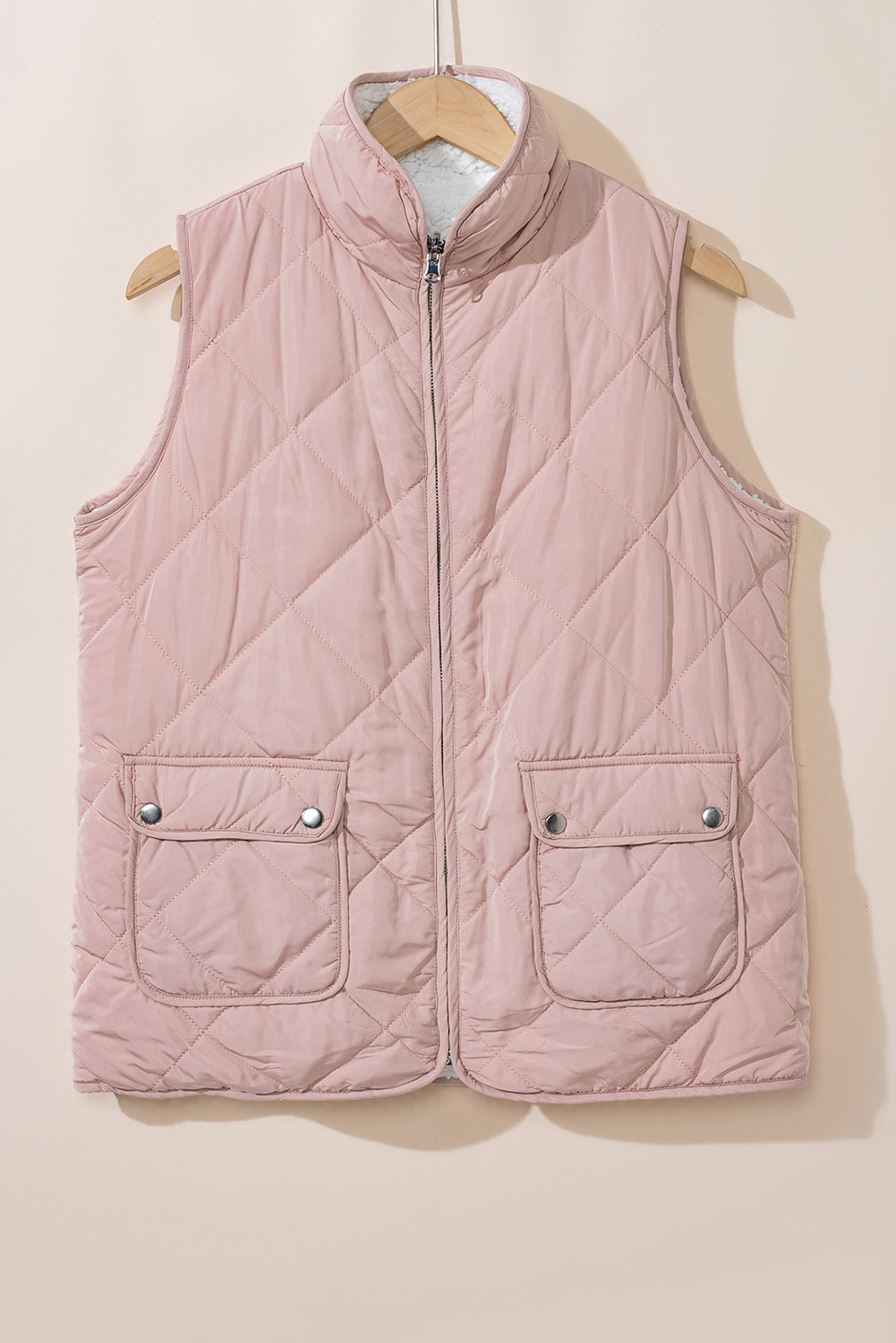 Pink Zip Up Fleece Lined Quilted Vest Coat Shewin