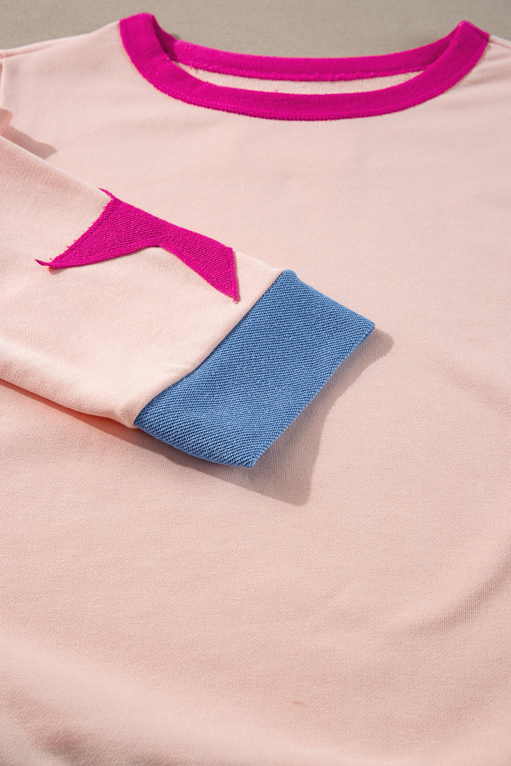 Light Pink Star Patchwork Exposed Seam Oversized Sweatshirt Shewin