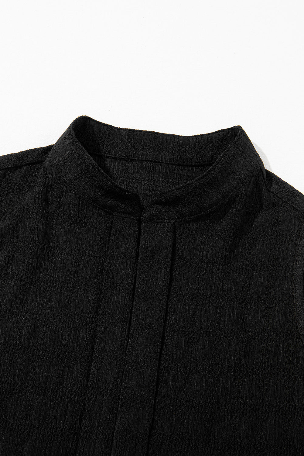 Black Textured Split V Neck Sleeveless Shirt Shewin