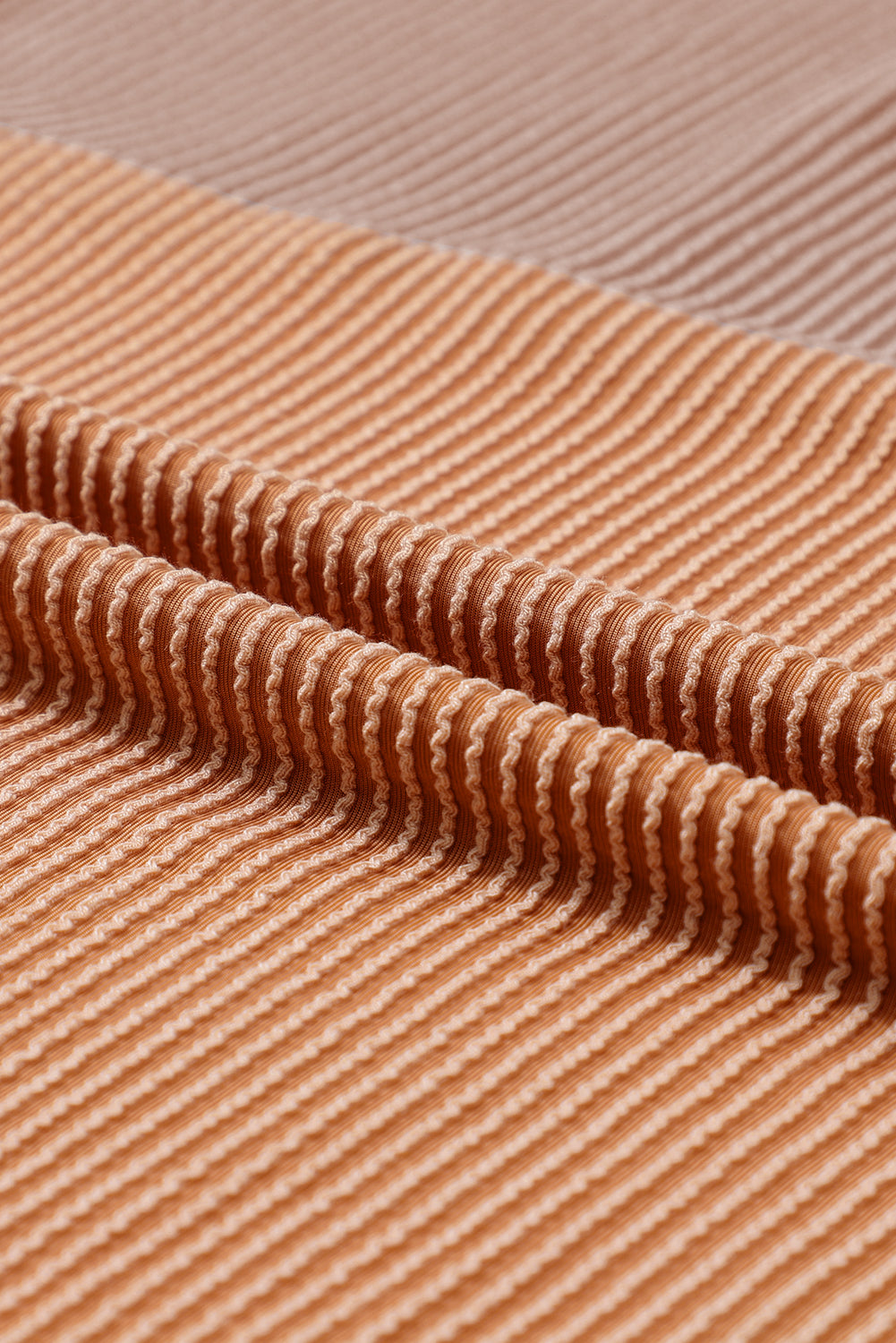 Khaki Color Block Ribbed Loose Long Sleeve Top Shewin