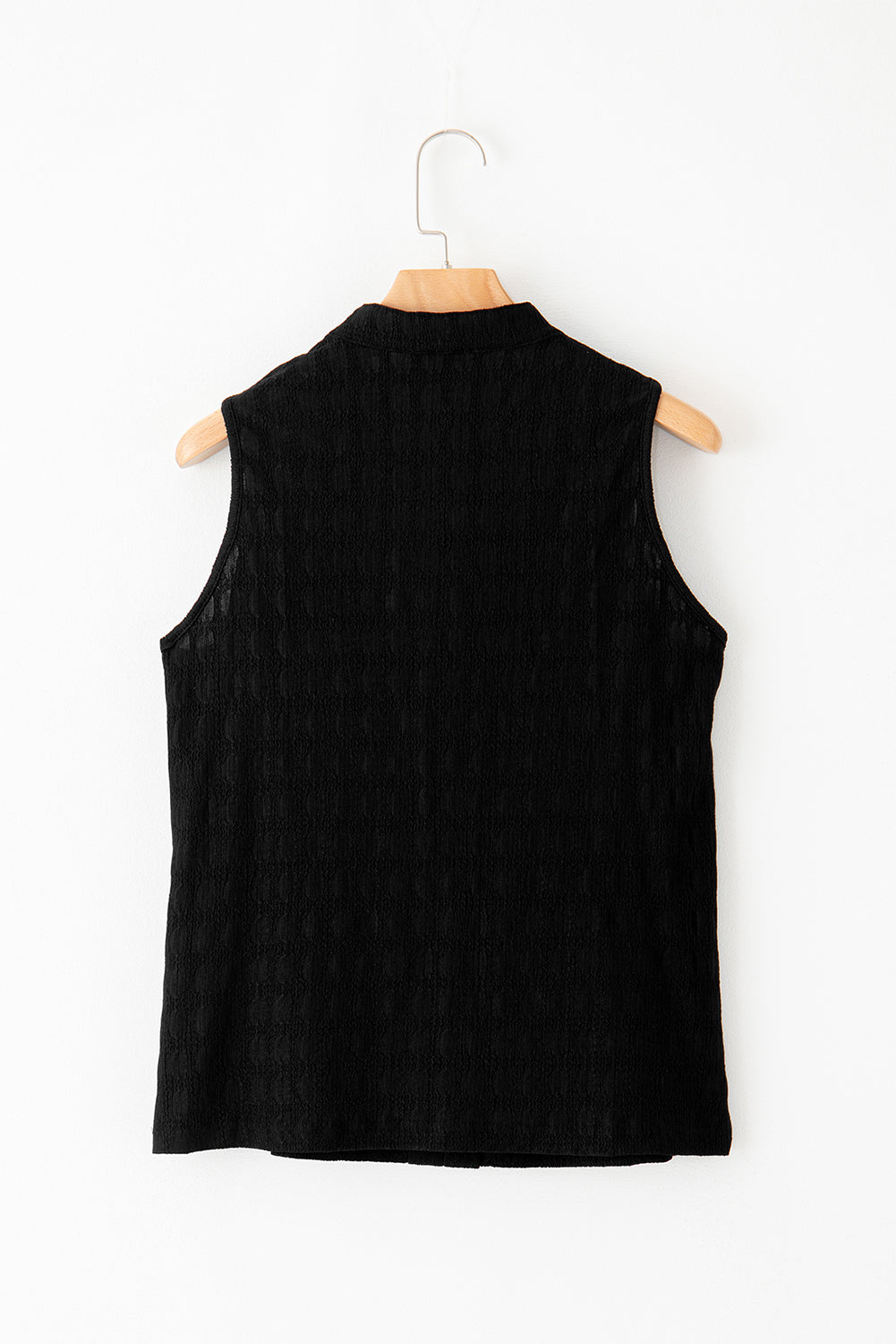 Black Textured Split V Neck Sleeveless Shirt Shewin