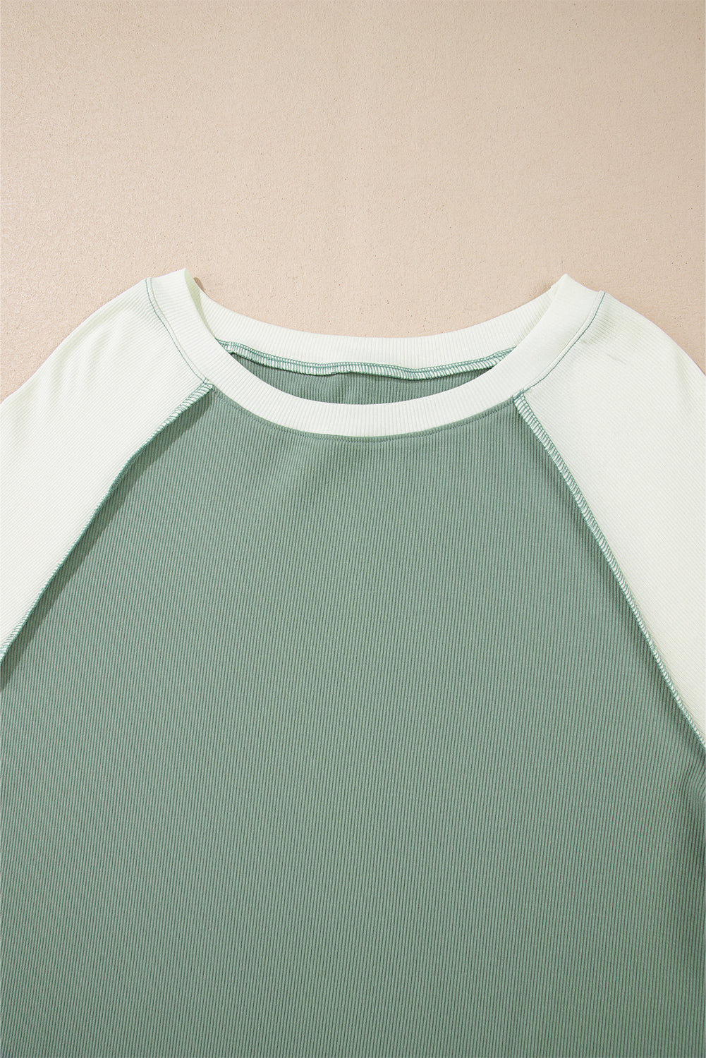 Mint Green Ribbed Colorblock Patchwork Raglan Long Sleeve Top Shewin