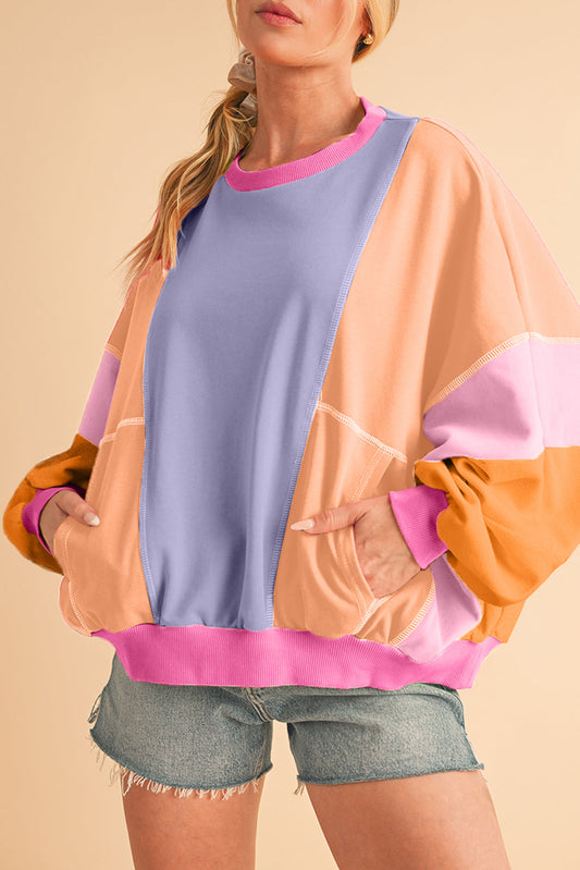 Orchid Petal Colorblock Patchwork Drop Shoulder Top Shewin