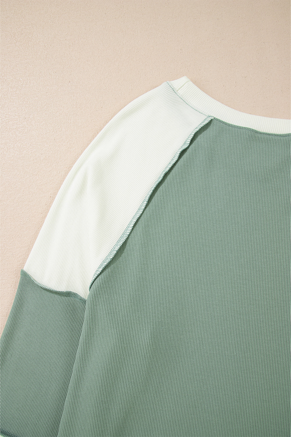 Mint Green Ribbed Colorblock Patchwork Raglan Long Sleeve Top Shewin