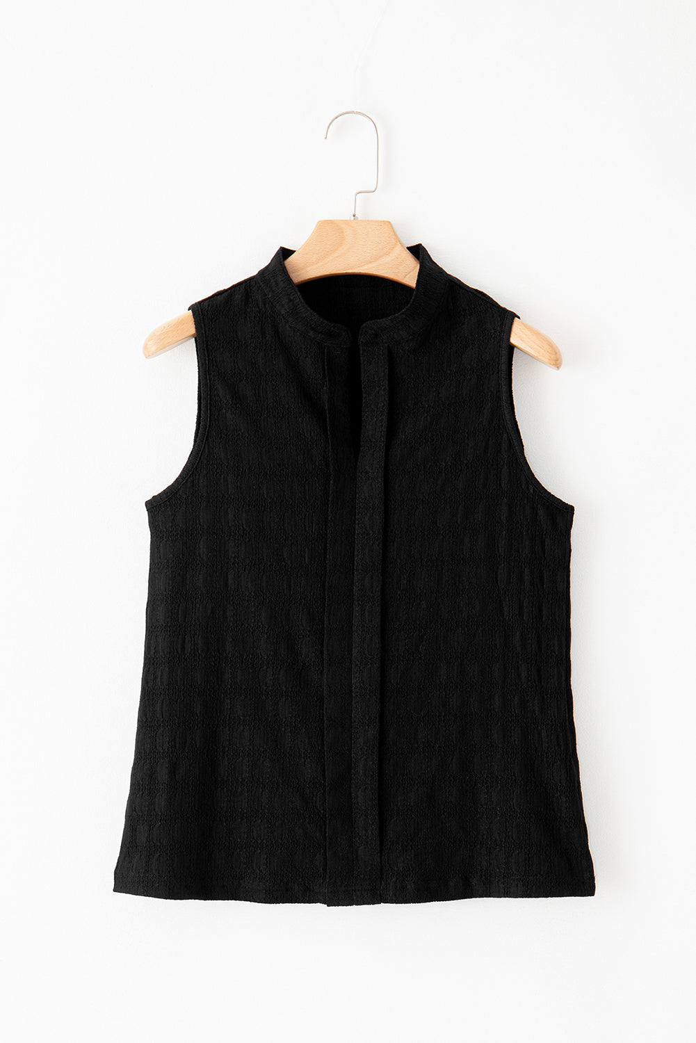 Black Textured Split V Neck Sleeveless Shirt Shewin