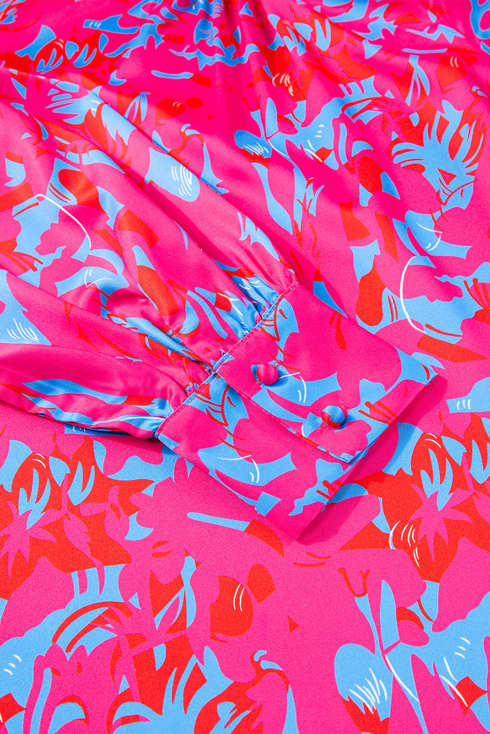 Purple Abstract Stand Neck Puff Sleeve Blouse Shewin