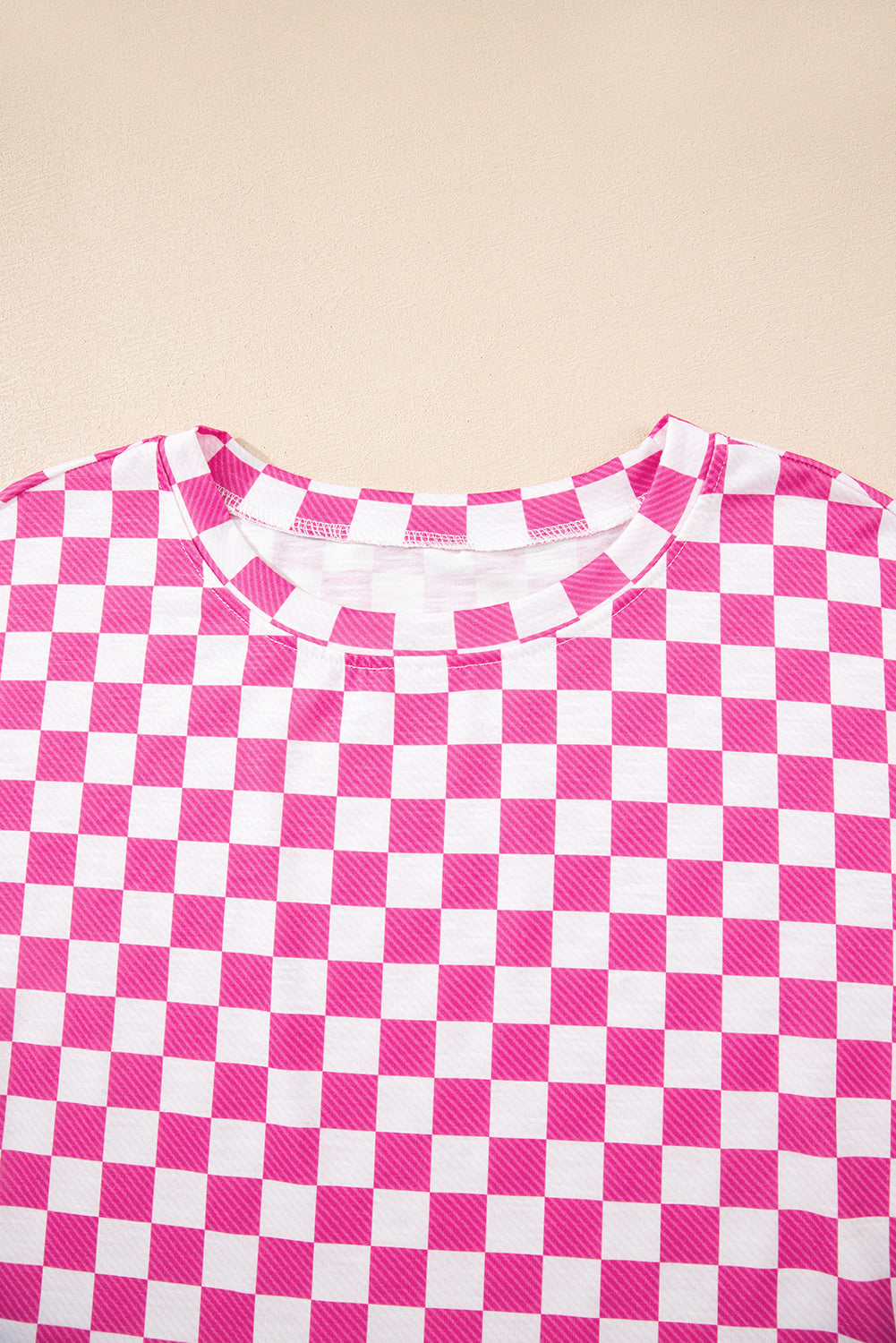 Pink Checkerboard T Shirt and High Waist Skorts Set Shewin