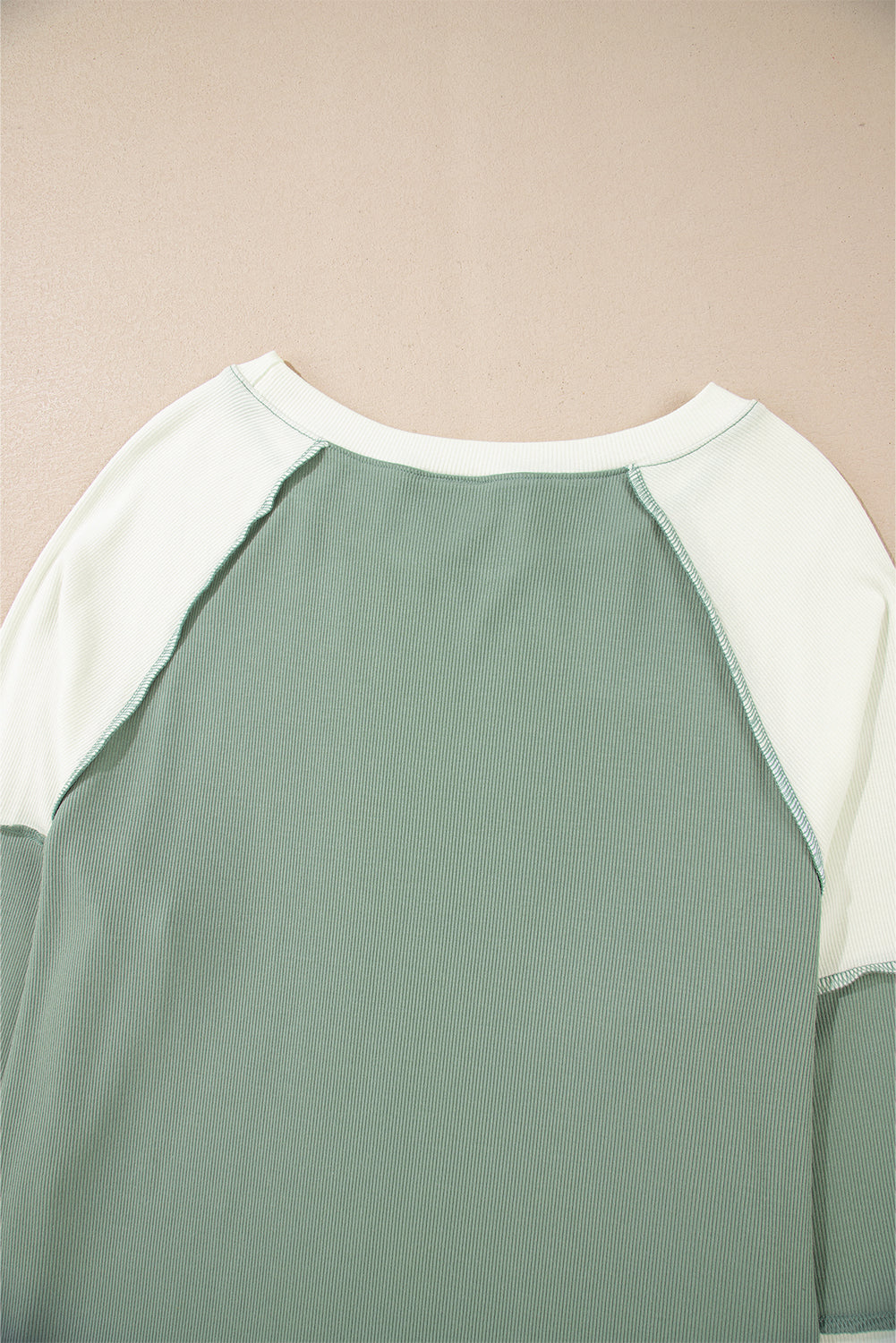 Mint Green Ribbed Colorblock Patchwork Raglan Long Sleeve Top Shewin