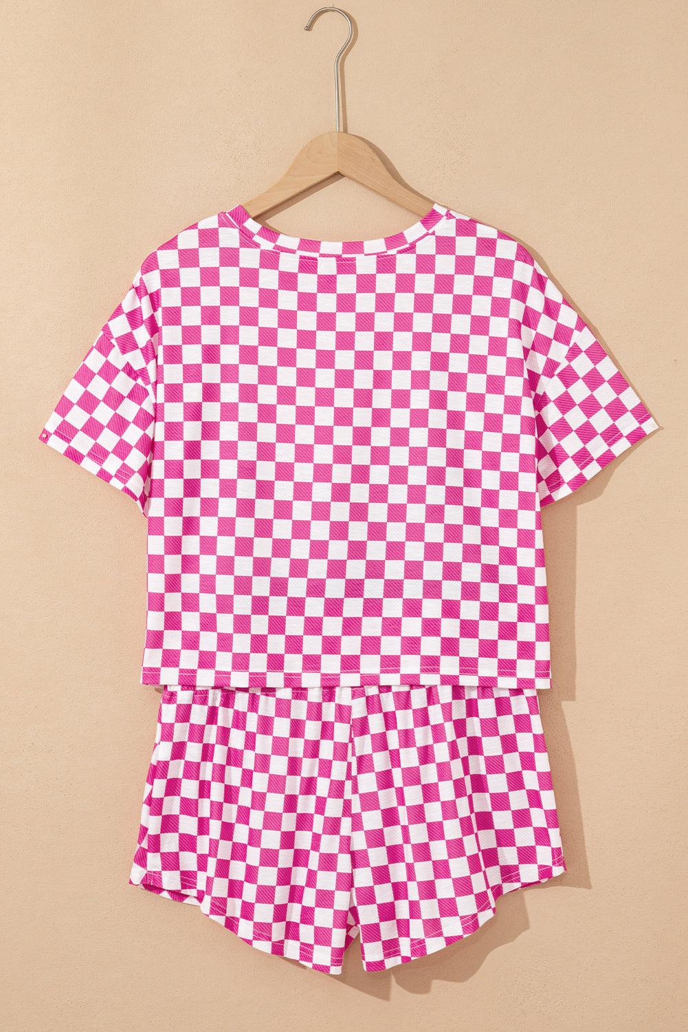 Pink Checkerboard T Shirt and High Waist Skorts Set Shewin