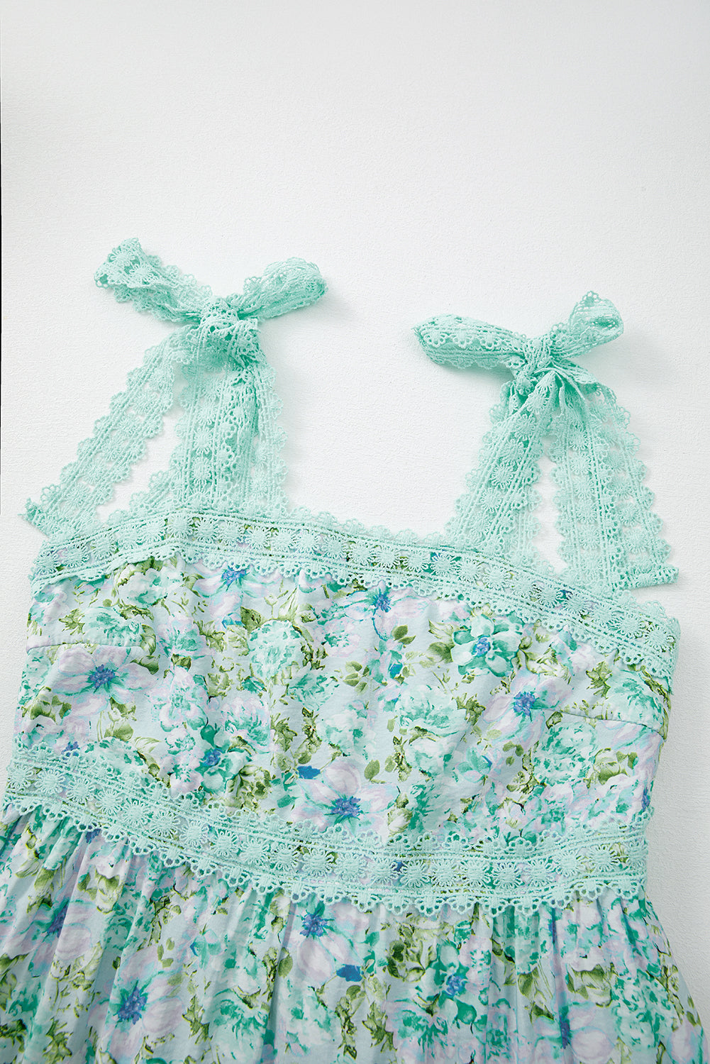 Green Floral Lace Tied Strap Empire Waist Maxi Dress Shewin