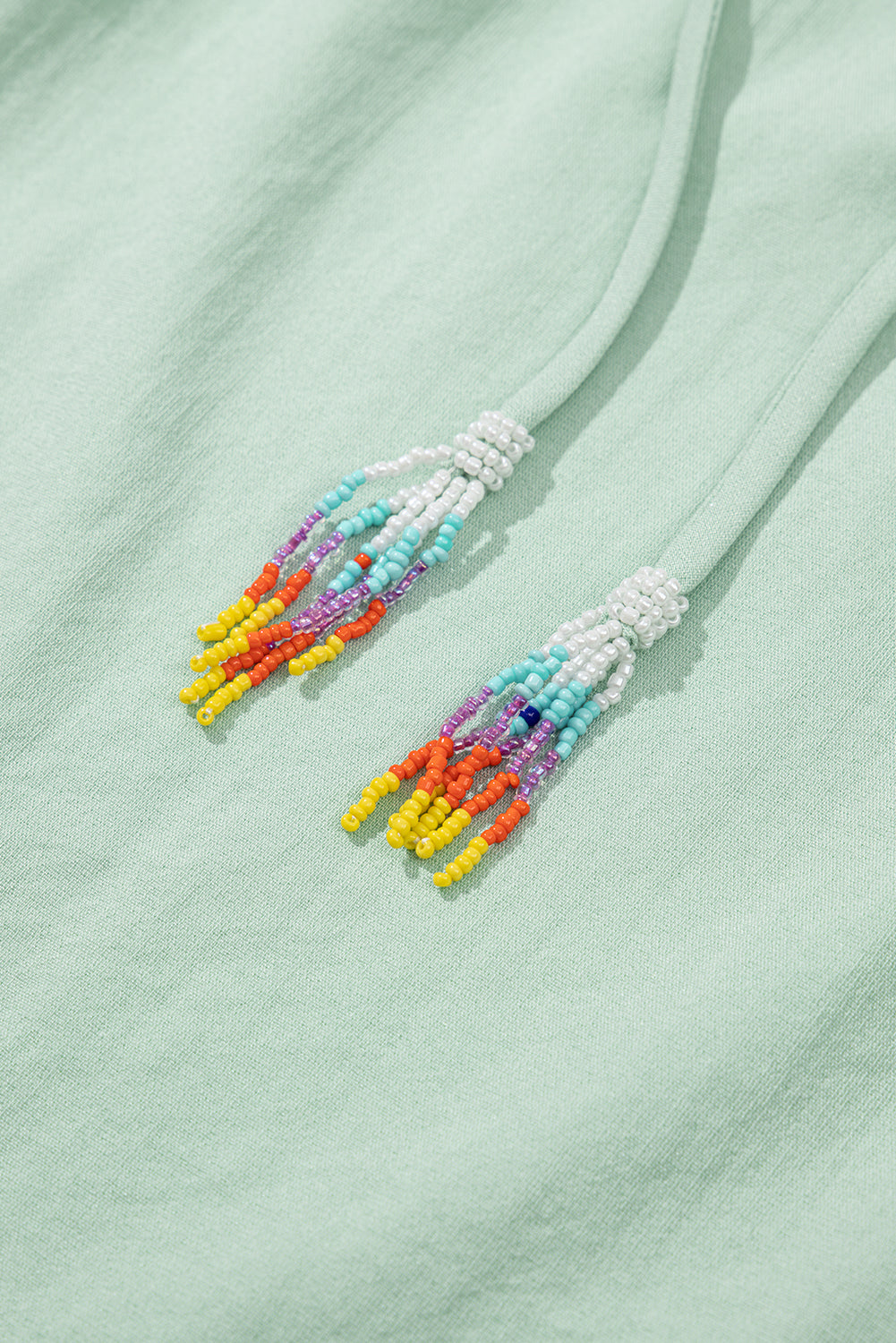 Clearly Aqua Floral Embroidered Puff Sleeve Split Neck Blouse Shewin