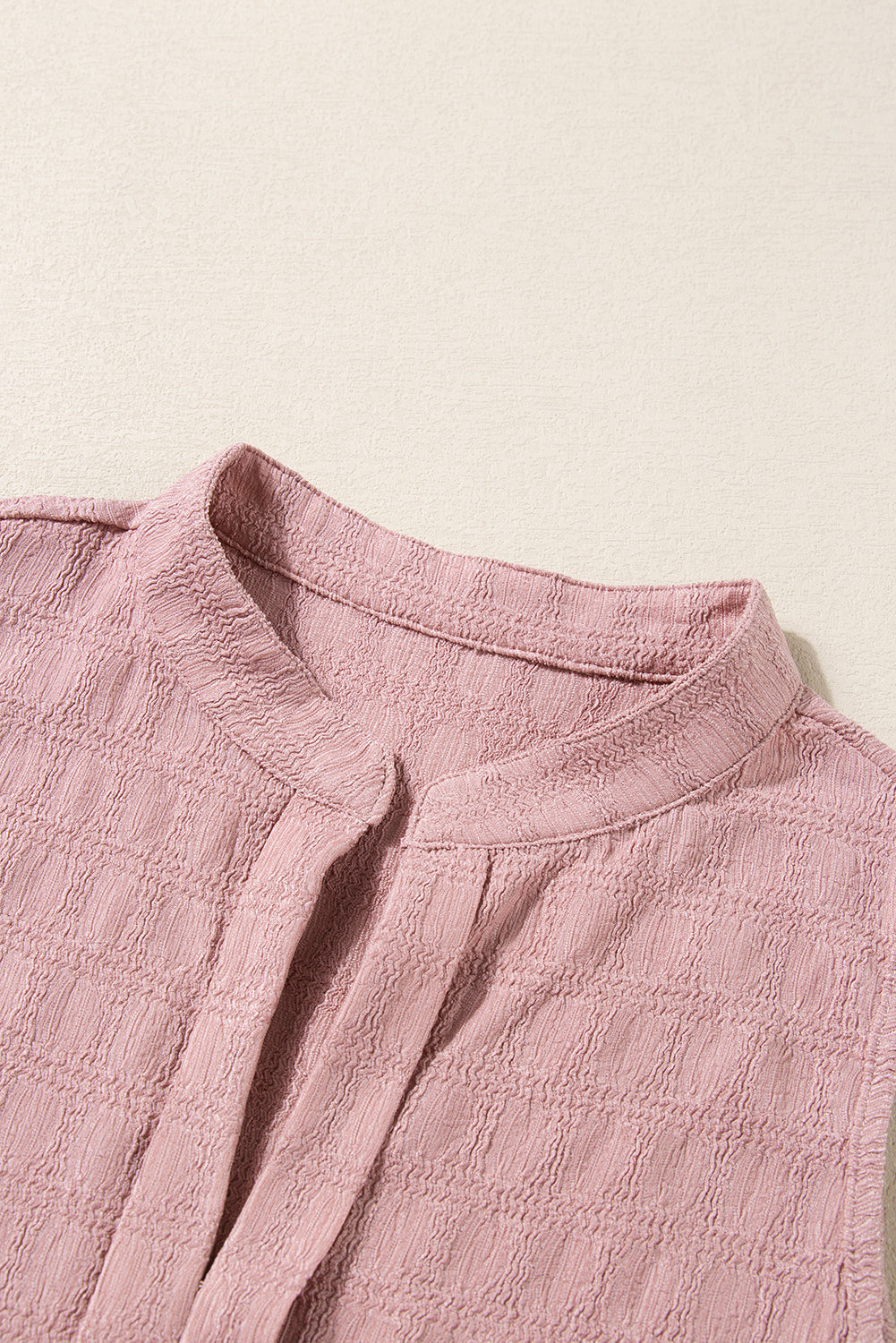 Pink Textured Split V Neck Sleeveless Shirt Shewin