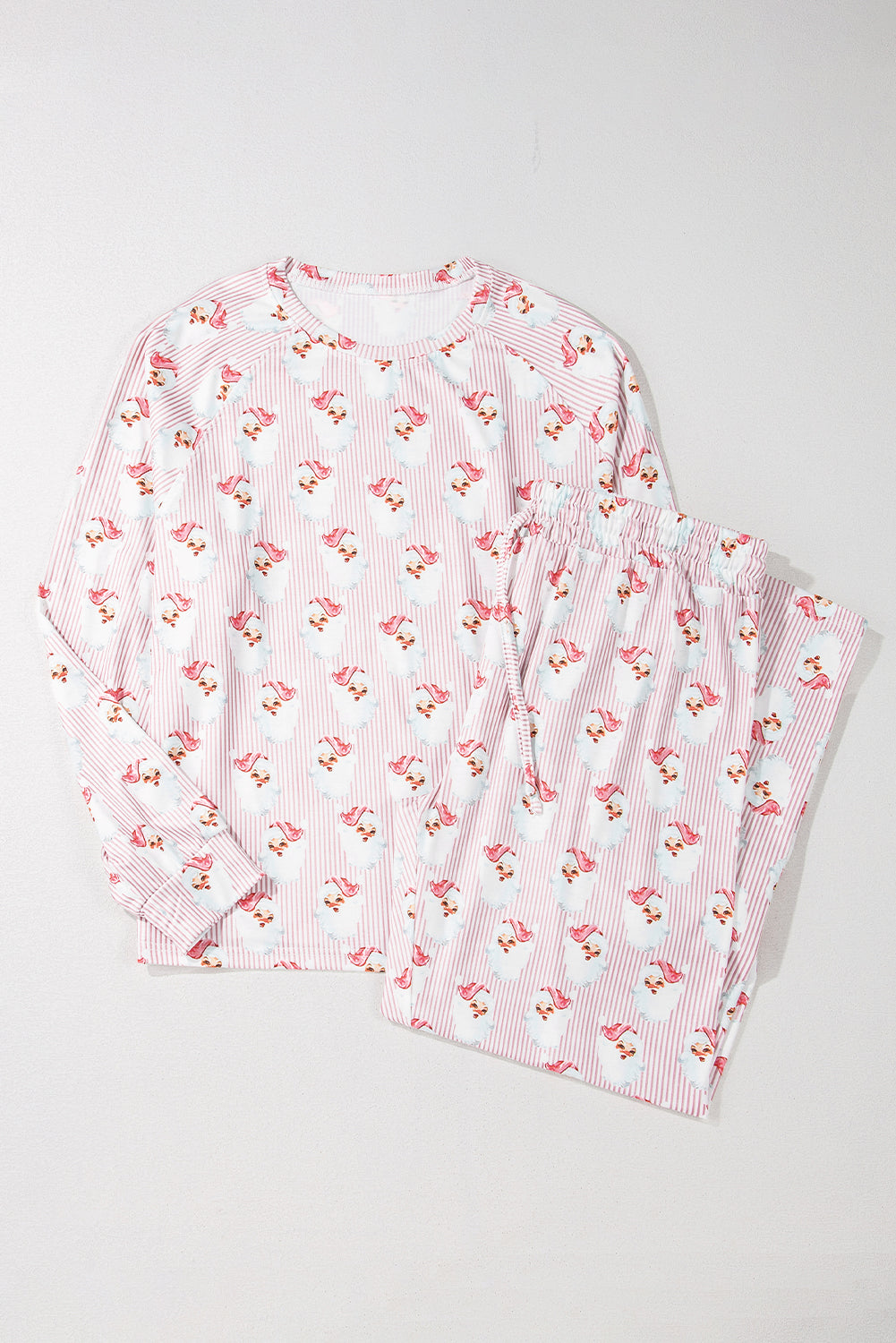 Pink Santa Claus Striped Print Loose Fit Two Piece Loungewear Set Shewin