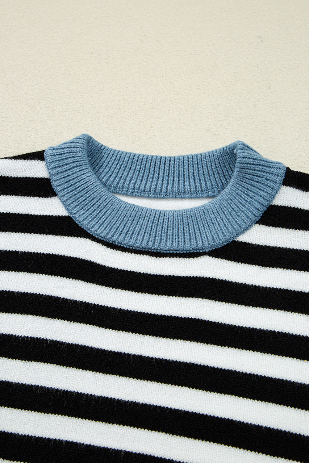 Black Striped Colorblock Patchwork Long Sleeve Sweater Shewin