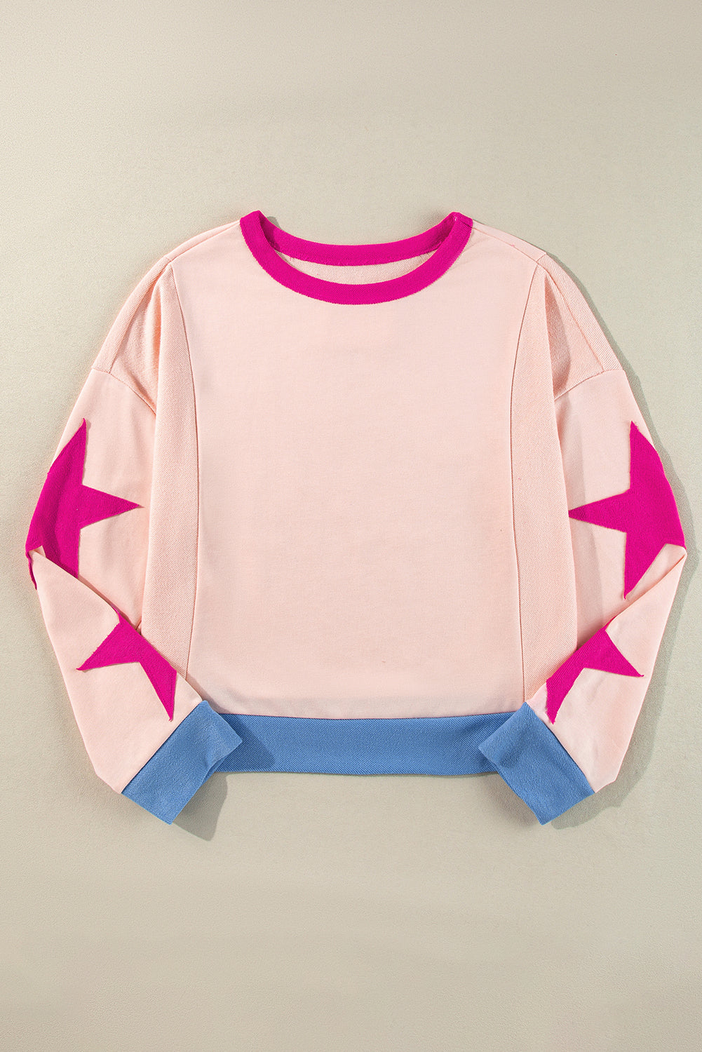 Light Pink Star Patchwork Exposed Seam Oversized Sweatshirt Shewin