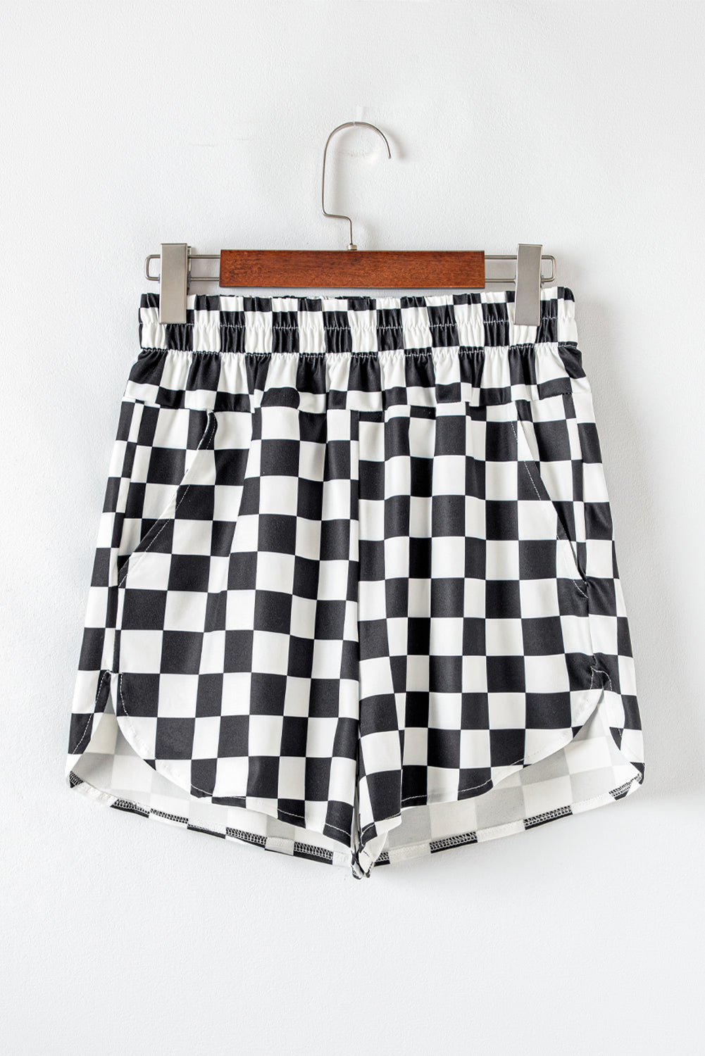 Black Checkered Print High Waist Casual Shorts Shewin