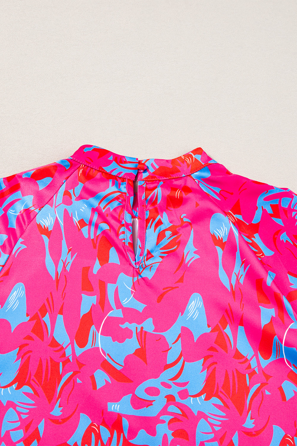 Purple Abstract Stand Neck Puff Sleeve Blouse Shewin